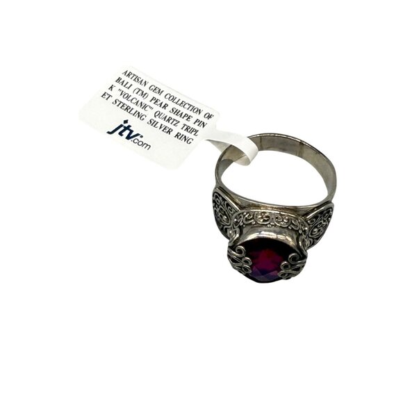 Sarda Bali-Style Artisan Sterling Silver Ring Pear-Shaped Colcanic Quartz Triple - Picture 4 of 10